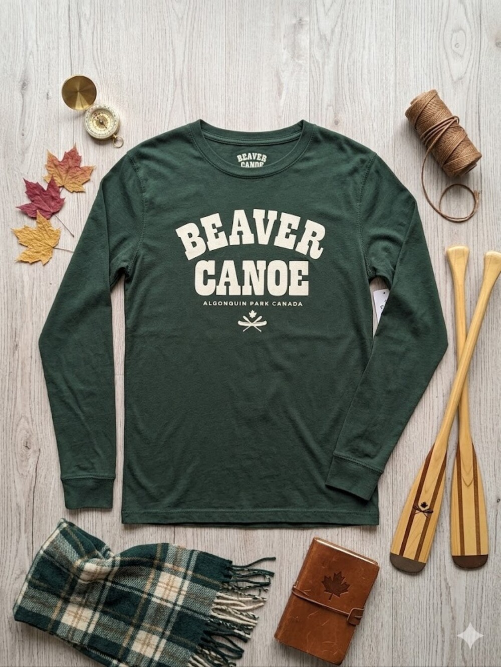 Roots Beaver Canoe Green Long Sleeve Graphic Tee - Picture 2 of 9